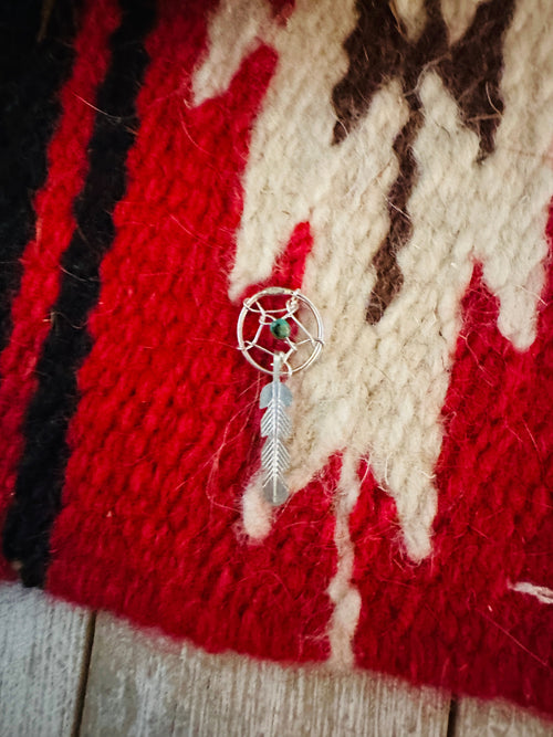 Navajo Crafted Turquoise & Sterling Silver Dreamcatcher Charm