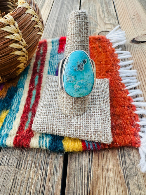 Old Pawn Handcrafted Turquoise & Sterling Silver Ring Size 10.5