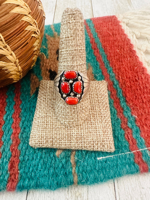Old Pawn Navajo Sterling Silver & Coral Ring Size 10