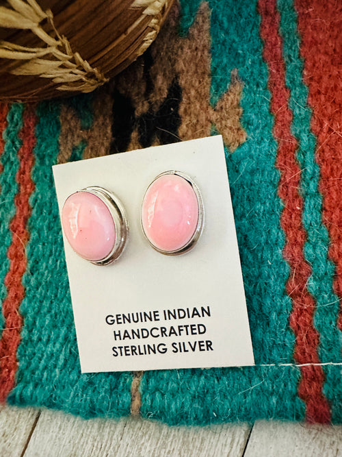 Navajo Sterling Silver & Queen Pink Conch Post Earrings