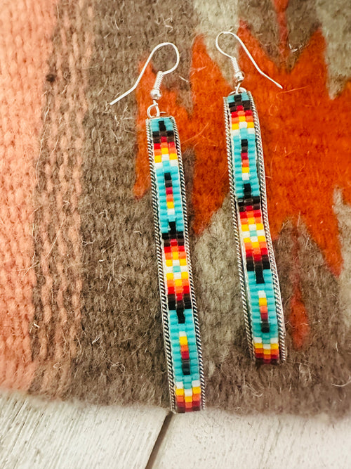 Navajo Handmade Multicolor Beaded Dangle Earrings