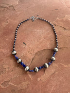 Handmade Sterling Silver & Lapis Beaded Necklace