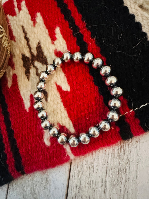 Handcrafted Sterling Silver 8mm Pearl Beaded Stretch Bracelet