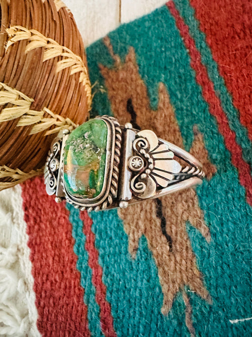 Handcrafted Old Pawn Sterling Silver & Carico Lake Turquoise Cuff Bracelet
