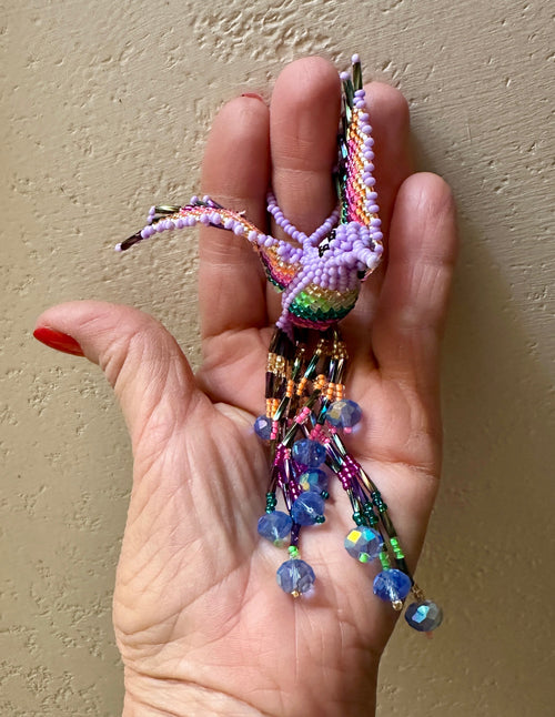 Handmade Beaded Light Pink Hummingbird Keychain