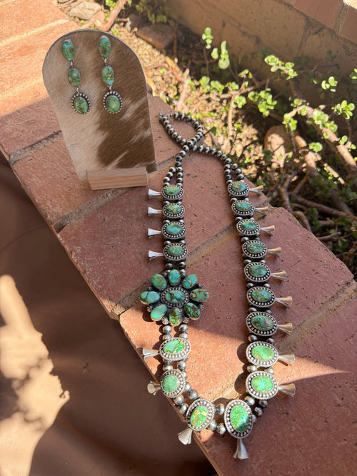 Navajo Sterling Silver & Sonoran Mountain Turquoise Necklace Set By Charles Johnson