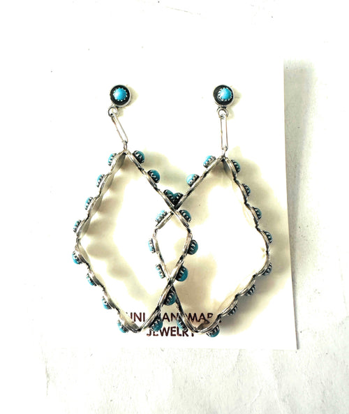 Zuni Turquoise & Sterling Silver Snake Eye Dangle Earrings