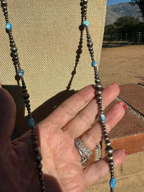 Handmade Golden Hills Turquoise & Sterling Silver Beaded Necklace