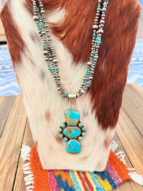 Handcrafted Turquoise & Sterling Silver Cluster Beaded Necklace by Sheila Becenti