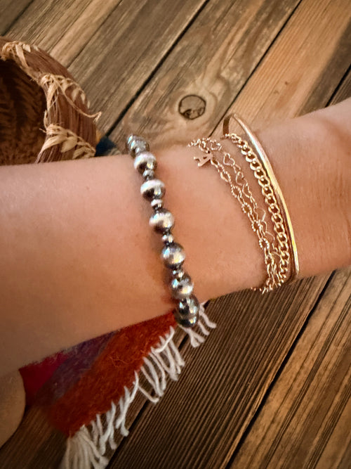 Handcrafted Sterling Silver Pearl Beaded Stretch Bracelet