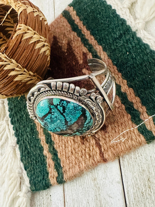 Old Pawn Navajo Tibetan Turquoise & Sterling Silver Cuff Bracelet