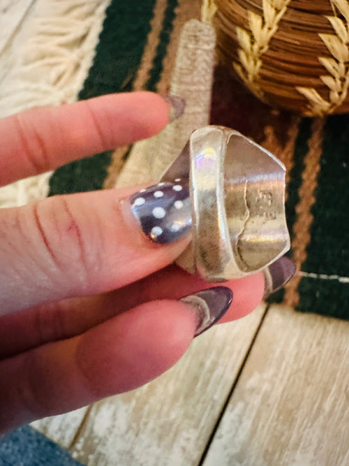 Old Pawn Handcrafted Turquoise & Sterling Silver Inlay Ring Size 11.75