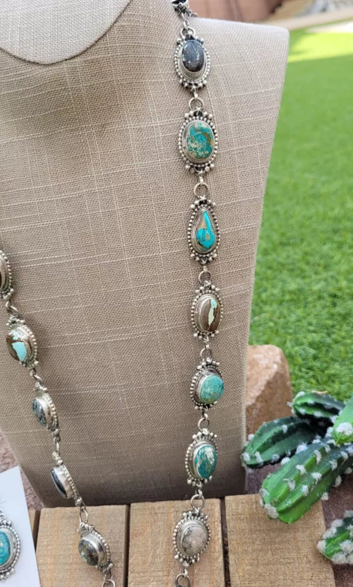 Navajo Sterling Silver & Multi Turquoise Lariat Necklace Set