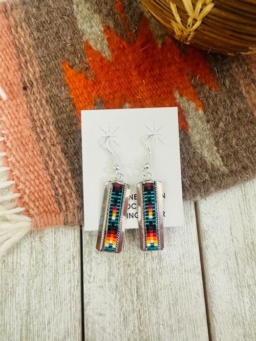 Navajo Handmade Multicolor Beaded Dangle Earrings