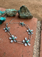 Nizhoni Handmade Sterling Silver & Turquoise Daisy Link Bracelet