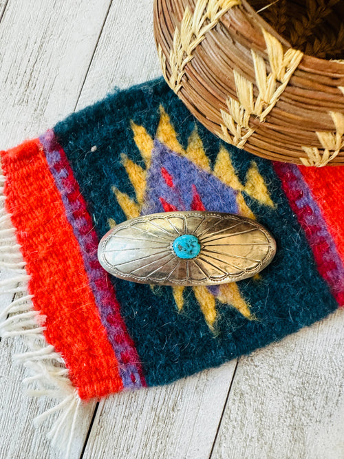 Old Pawn Navajo Turquoise & Sterling Hair Barrette