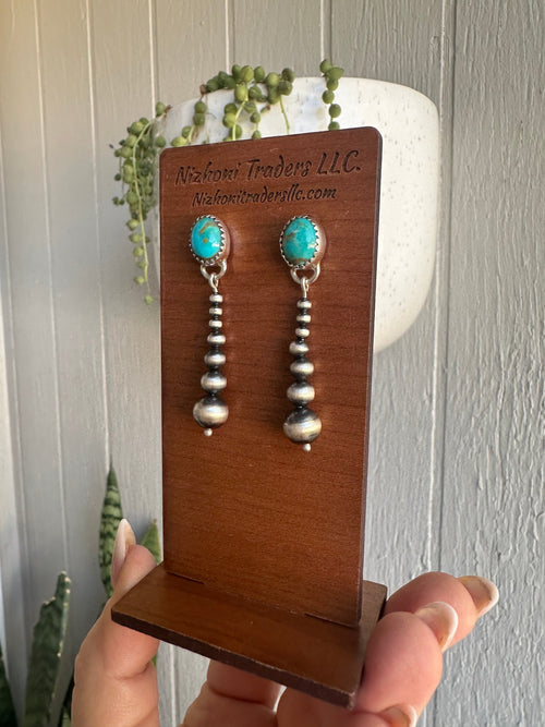 Handmade Turquoise Navajo Pearl Style Sterling Silver Dangles