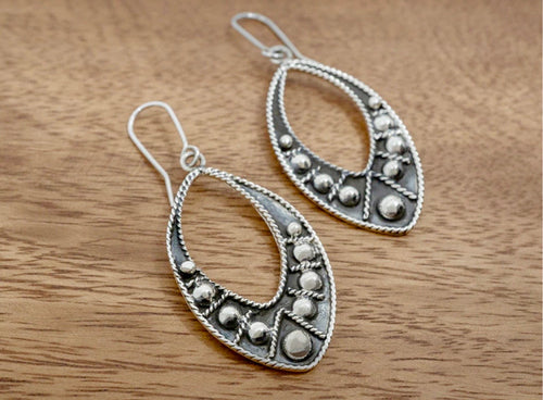 Vintage Style Beaded Sterling Silver Marquise Earrings
