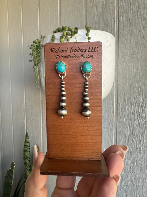 Handmade Turquoise Navajo Pearl Style Sterling Silver Dangles