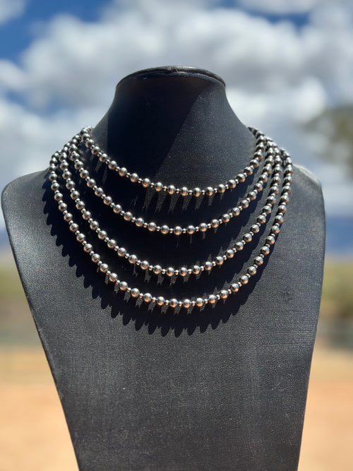 Handcrafted Patterned Pearl Style 3-6mm Sterling Silver Beaded Necklaces