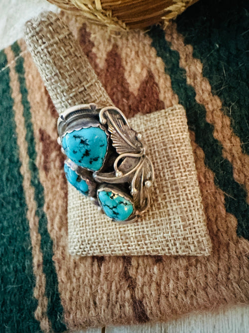 Old Pawn Turquoise and Sterling Silver Ring Size 11.5