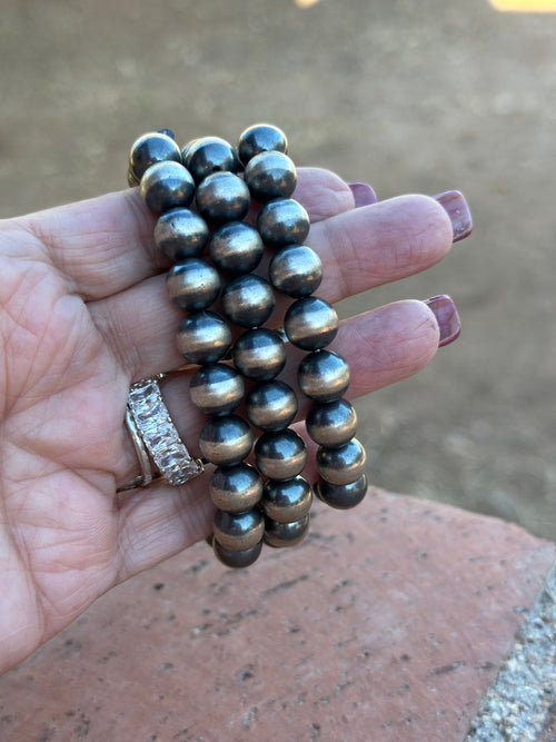 Handmade Sterling Silver 8mm Beaded Elastic Bracelet