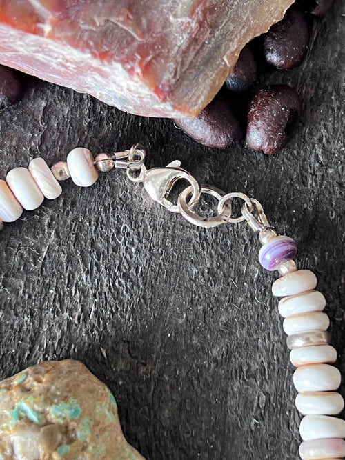 Tularosa Handcrafted Quahog Shell, Amethyst and Sterling Silver Beaded Necklace
