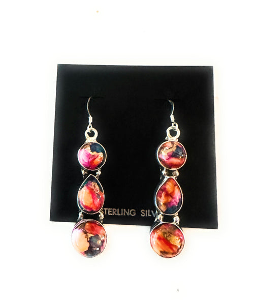 Navajo Sterling Silver & Pink Dream Mojave Dangle Earrings