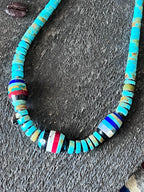 Ronald Chavez Handcrafted Turquoise Beaded Santo Domingo Necklace with Layered Bead Accents