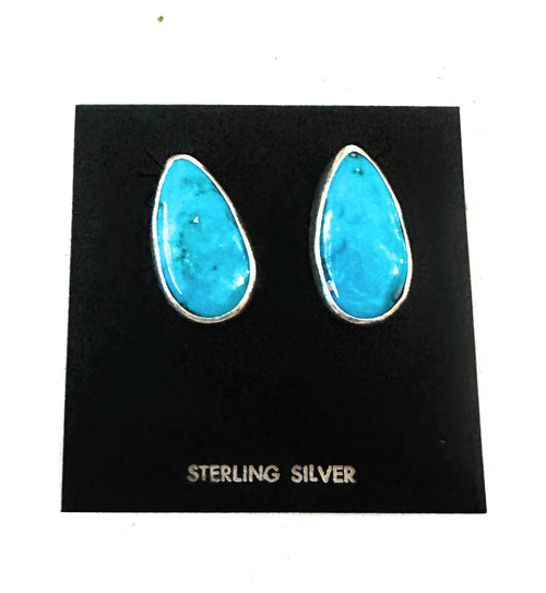 Navajo Turquoise & Sterling Silver Post Earrings Signed