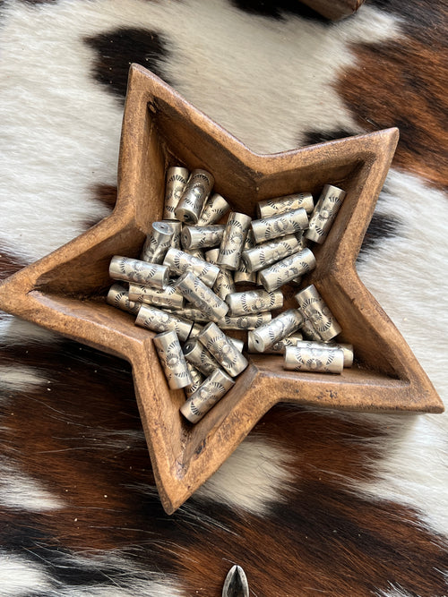 Navajo Made Hand Stamped Sterling Silver Cylinder Beads, Earth and Sky