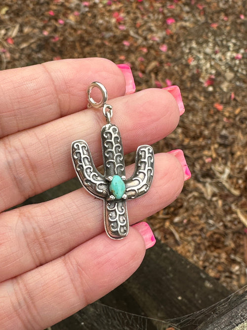 Sterling Silver and Turquoise Saguaro Charm