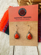 Navajo Sterling Silver Apple Coral Dangle Earrings