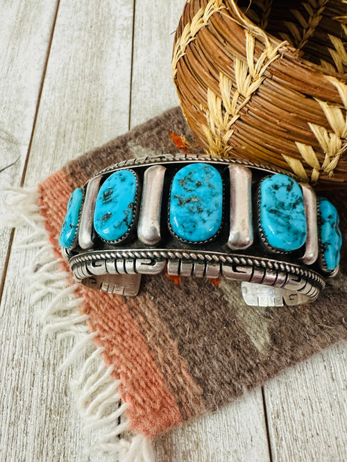 Old Pawn Navajo Kingman Turquoise & Sterling Silver Cuff Bracelet by Richard Hoskie