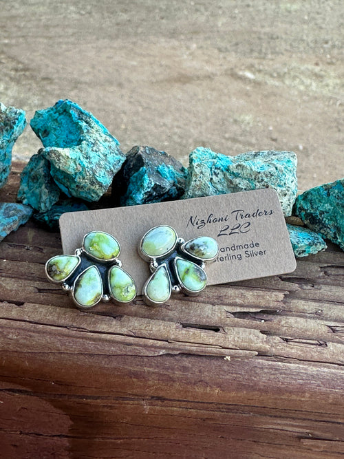 Nizhoni “The Backroads” Palomino Turquoise & Sterling Silver 4 Stone Earrings Handmade