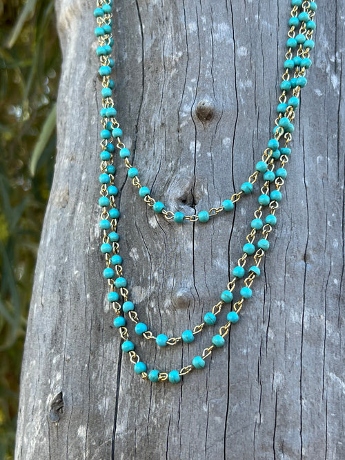 14k Gold Plated Turquoise Color Beaded Necklace