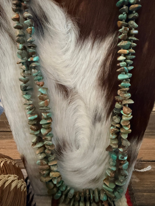 Old Pawn Handcrafted Turquoise Double Stranded Beaded 30” Necklace