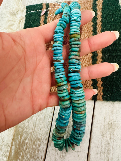 Navajo Turquoise and Sterling Silver Beaded Necklace 18”