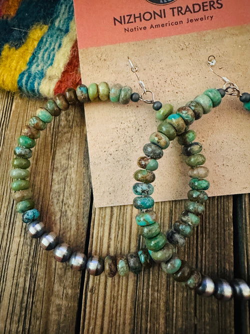 Handcrafted Turquoise & Sterling Silver Beaded Dangle Hoop Earrings