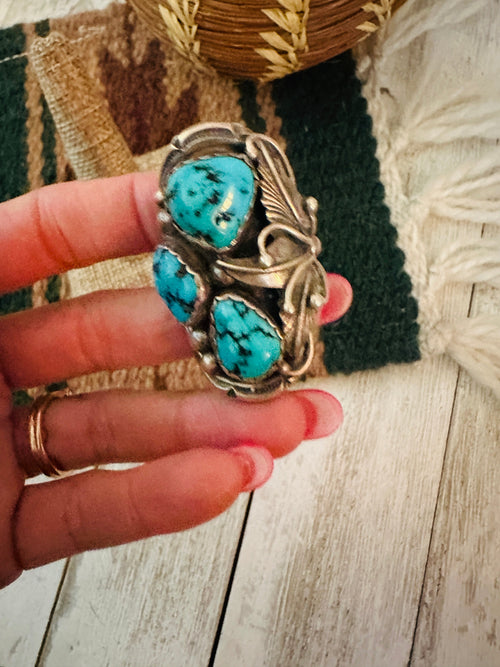 Old Pawn Turquoise and Sterling Silver Ring Size 11.5