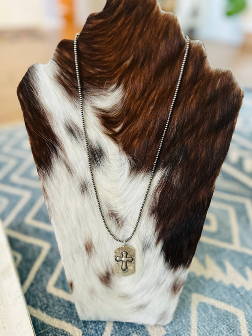 Navajo Sterling Silver Pearl Beaded Cross Necklace