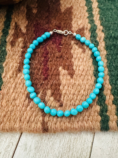 Navajo Sterling Silver and Turquoise Beaded  Bracelet