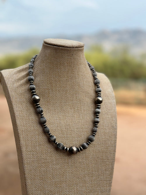 Handmade Sterling Silver Pearl Melon Style Beaded Necklace w/ 2 inch extender