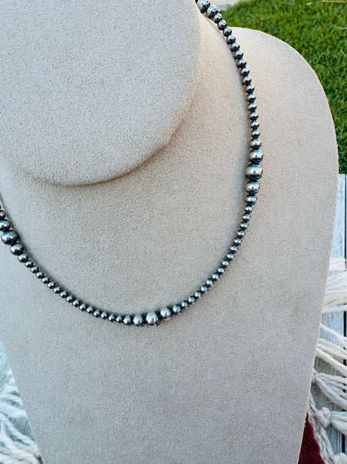 14” Sterling Silver Pearl Beaded  Necklace