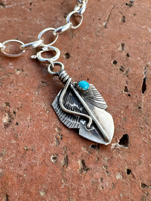 Navajo Crafted Sterling Silver and Turquoise Feather Charm