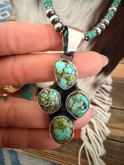 Handcrafted Turquoise & Sterling Silver Cluster Beaded Necklace by Darrin Livingston