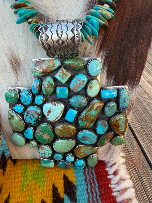 Handcrafted Turquoise & Sterling Silver Beaded Cross Necklace by Emer Thompson