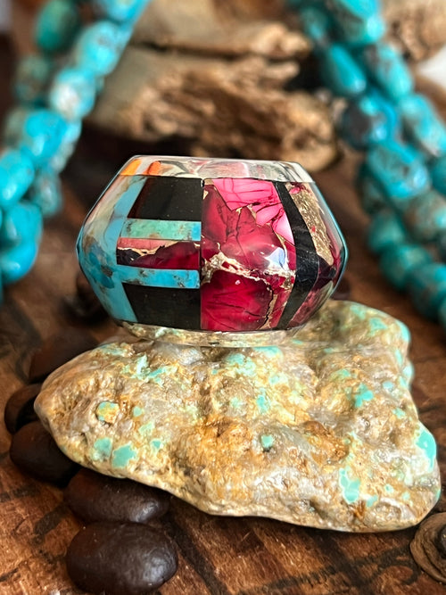 Daniel Coriz Triple Strand Turquoise and Sterling Beaded Necklace w/ Removable Sterling Silver & Stone Inlay Bead