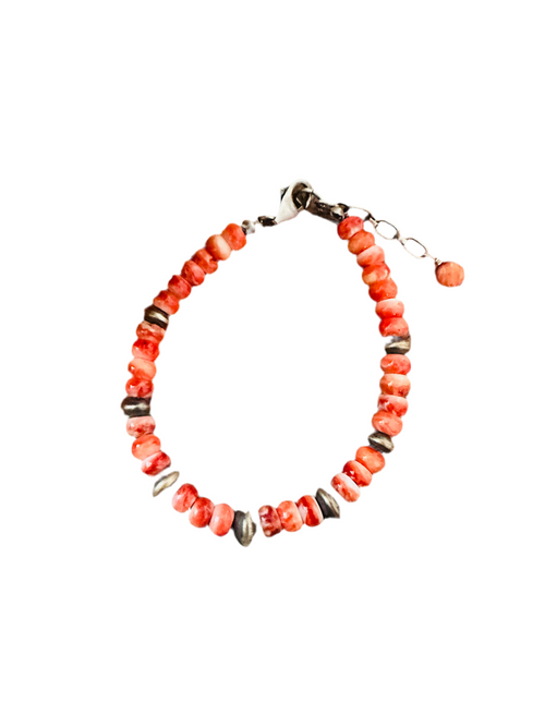 Navajo Orange Spiny & Sterling Silver Beaded Bracelet