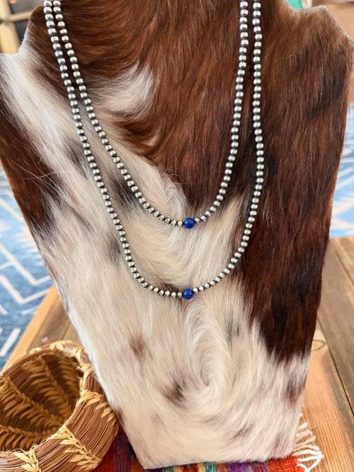Handcrafted Lapis and Sterling Silver Pearl Beaded Necklace